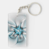 Floral Elegance Modern Abstract Blue Fractal Art Schlüsselanhänger (Rückseite)