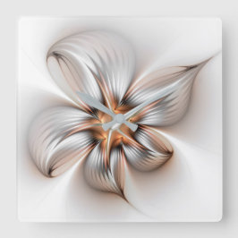 Floral Elegance Modern Abstract Fractal Art Quadratische Wanduhr