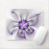 Floral Elegance Modern Abstract Violet Fractal Art Mousepad (Mit Mouse)