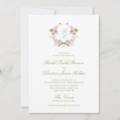 Floral Elegance Monogram Crest Wedding Einladung (Vorderseite)