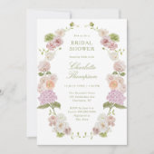 Floral Elegance Pink Green Bridal Shower Einladung (Vorderseite)