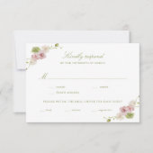 Floral Elegance Pink Green Wedding RSVP Karte (Vorderseite)
