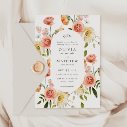 Floral Elegance Rosa Korallen Hochzeit Einladung