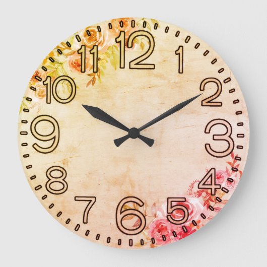 Floral Elegance Round Acrylic Wall Clock Große Wanduhr (Vorderseite)