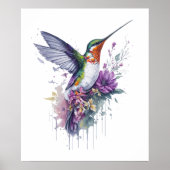 Floral Elegance - Wasserfarbe Hummingbird Poster (Vorne)