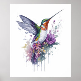 Floral Elegance - Wasserfarbe Hummingbird Poster