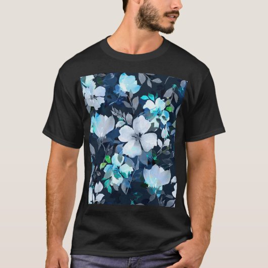 Floral Elegance Wasserfarbenes Muster T-Shirt (Vorderseite)