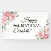 Floral elegant 90th birthday party  banner (Horizontal)