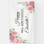 Floral elegant 90th birthday party  banner (Vertikal)
