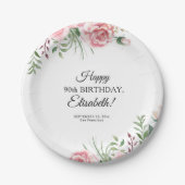 Floral elegant 90th birthday party  pappteller (Vorderseite)