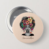 Floral Elegant Afro Frau Button (Vorne & Hinten)