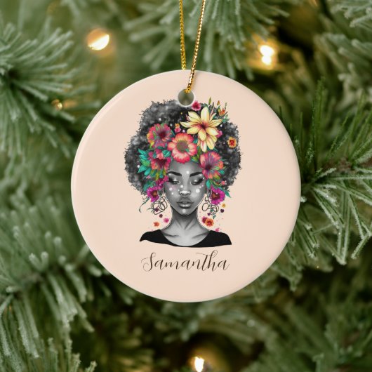 Floral Elegant Afro Frau Keramik Ornament (Baum)