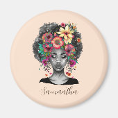 Floral Elegant Afro Frau Magnet (Vorne)