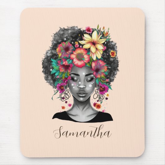 Floral Elegant Afro Frau Mousepad (Vorne)