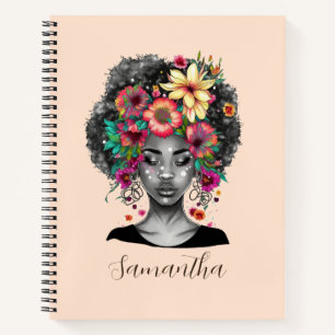 Floral Elegant Afro Frau Notizblock
