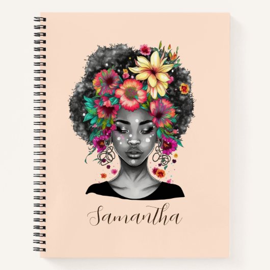 Floral Elegant Afro Frau Notizblock (Vorderseite)