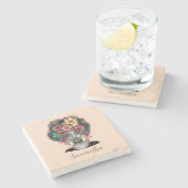 Floral Elegant Afro Frau Steinuntersetzer (Seitenansicht)