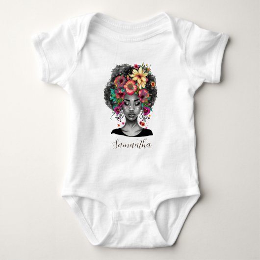 Floral Elegant Afro Woman Baby Baby Strampler (Vorderseite)