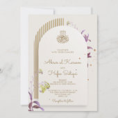 Floral Elegant Arch Islamic Wedding Monogram Einladung (Vorderseite)