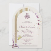 Floral Elegant Arch Islamic Wedding Monogram Einladung (Vorderseite)