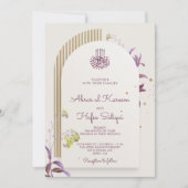 Floral Elegant Arch Islamic Wedding Monogram Einladung (Vorderseite)