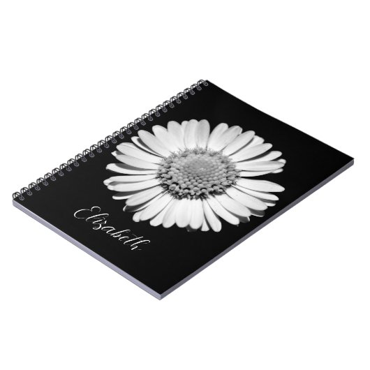 Floral Elegant Big Black und White Daisy Add Name Notizblock (Linke Seite)