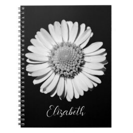Floral Elegant Big Black und White Daisy Add Name Notizblock