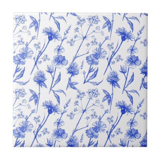 Floral Elegant Blue Flowers Ceramic Tile Fliese (Vorderseite)