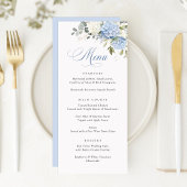 Floral Elegant Blue White Hydrangea Wedding Menu Menükarte