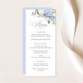 Floral Elegant Blue White Hydrangea Wedding Menu Menükarte