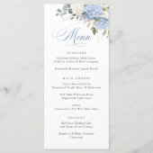 Floral Elegant Blue White Hydrangea Wedding Menu Menükarte (Vorderseite)