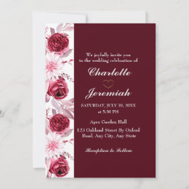 Floral Elegant Blush Pink Burgundy Script Hochzeit Einladung