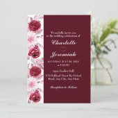 Floral Elegant Blush Pink Burgundy Script Hochzeit Einladung (Stehend Vorderseite)