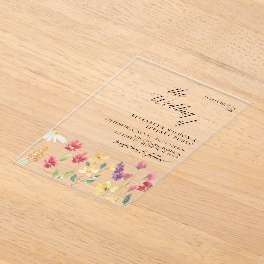Floral Elegant Boho Summer Wildblumen Hochzeit Acryleinladungen (Ablage )