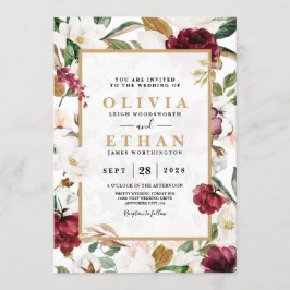 Floral Elegant Burgund Magnolia Landschaftsrahmen Einladung