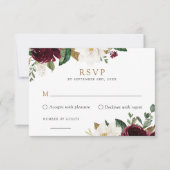Floral Elegant Burgundy White Magnolia RSVP Card Einladung (Vorderseite)