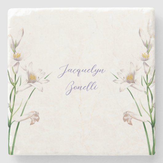 Floral Elegant Chic Calligrafy Name Lithograph Steinuntersetzer (Vorderseite)