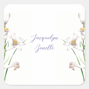 Floral Elegant Chic Niedliche Kalligrafie Name Quadratischer Aufkleber