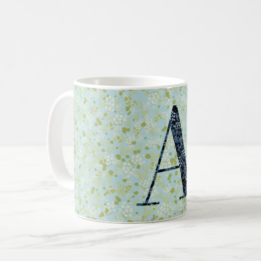 Floral Elegant Class Monogram A blue w/Phrase Kaffeetasse (Vorderseite Links)