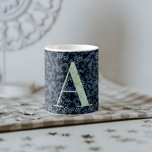 Floral Elegant Class Monogram A blue w/Phrase Kaffeetasse