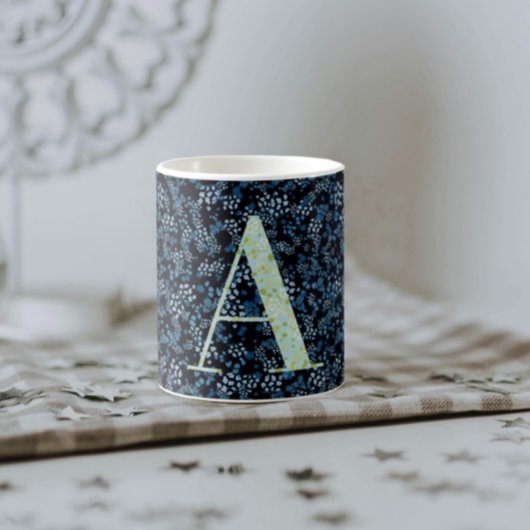 Floral Elegant Class Monogram A blue w/Phrase Kaffeetasse