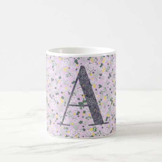 Floral Elegant Class Monogram A lilac mit einer Ph Kaffeetasse (Mittel)