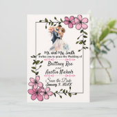 Floral Elegant Couple Wedding Invitation Einladung (Stehend Vorderseite)