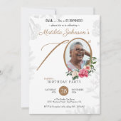 Floral Elegant Custom Foto Überraschung 70. Geburt Einladung (Vorderseite)