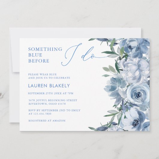 Floral Elegant Dusty Blue Brautparty Einladung (Vorderseite)