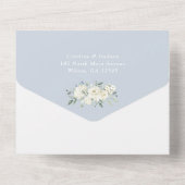 Floral Elegant Dusty Blue Crest Greenery Wedding All In One Einladung (Rückseite)