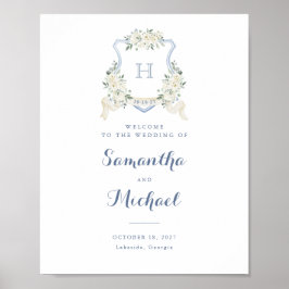 Floral Elegant Dusty Blue Crest Welcome Sign Poster
