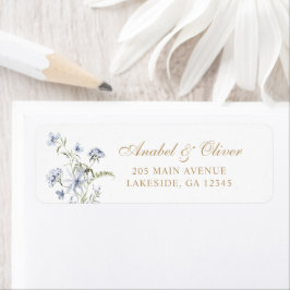 Floral Elegant Dusty Blue Gold Rücksendeadresse