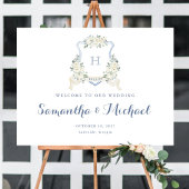 Floral Elegant Dusty Blue Wappen Begrüßungszeichen Poster