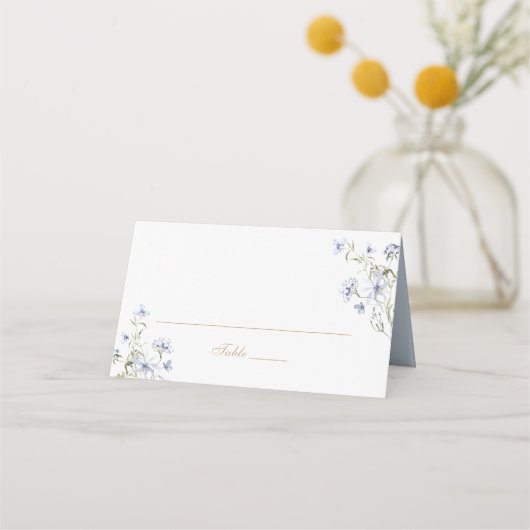 Floral Elegant Dusty Blue Wedding Platzkarte (Vorderseite)